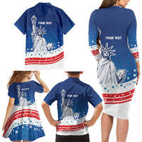 History Began 4th of July Personalized Family Matching Long Sleeve Bodycon Dress and Hawaiian Shirt Statue of Liberty US Flag