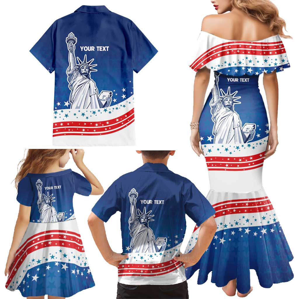 History Began 4th of July Personalized Family Matching Mermaid Dress and Hawaiian Shirt Statue of Liberty US Flag