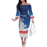 History Began 4th of July Personalized Family Matching Off The Shoulder Long Sleeve Dress and Hawaiian Shirt Statue of Liberty US Flag
