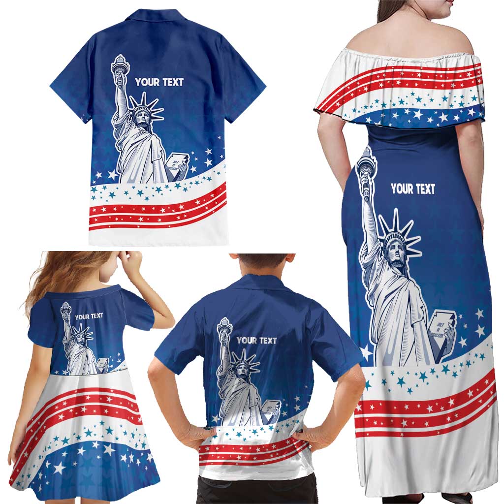 History Began 4th of July Personalized Family Matching Off Shoulder Maxi Dress and Hawaiian Shirt Statue of Liberty US Flag