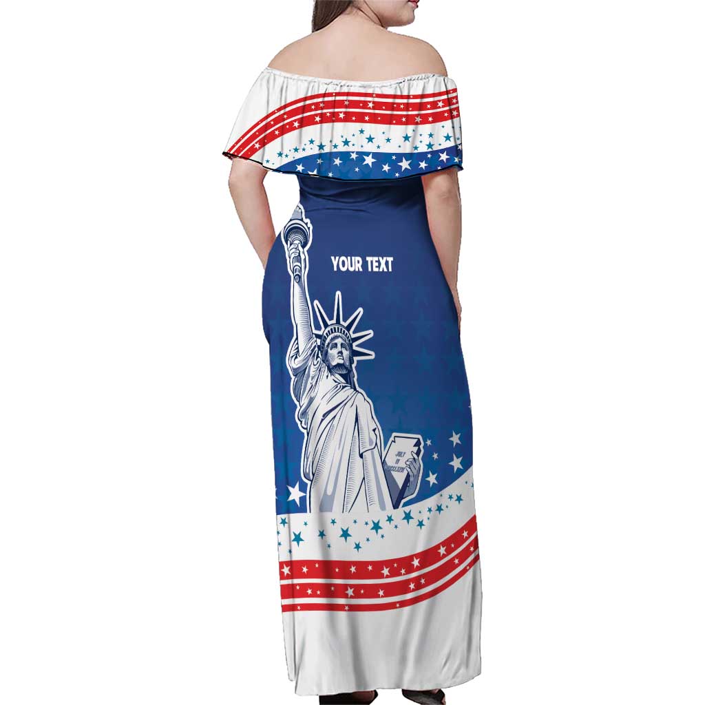 History Began 4th of July Personalized Family Matching Off Shoulder Maxi Dress and Hawaiian Shirt Statue of Liberty US Flag