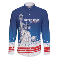 History Began 4th of July Personalized Family Matching Off Shoulder Short Dress and Hawaiian Shirt Statue of Liberty US Flag