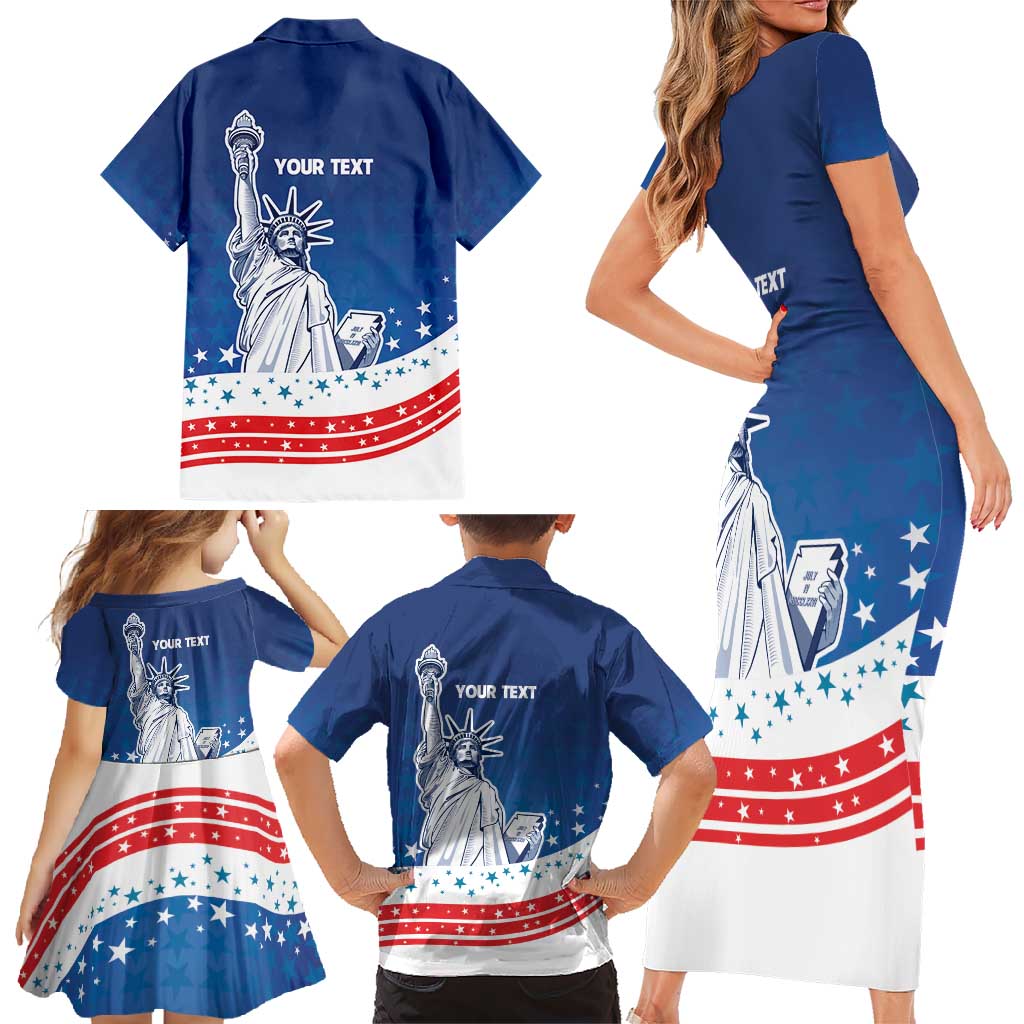 History Began 4th of July Personalized Family Matching Short Sleeve Bodycon Dress and Hawaiian Shirt Statue of Liberty US Flag