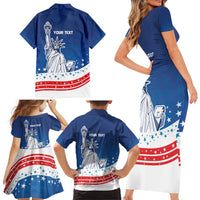 History Began 4th of July Personalized Family Matching Short Sleeve Bodycon Dress and Hawaiian Shirt Statue of Liberty US Flag