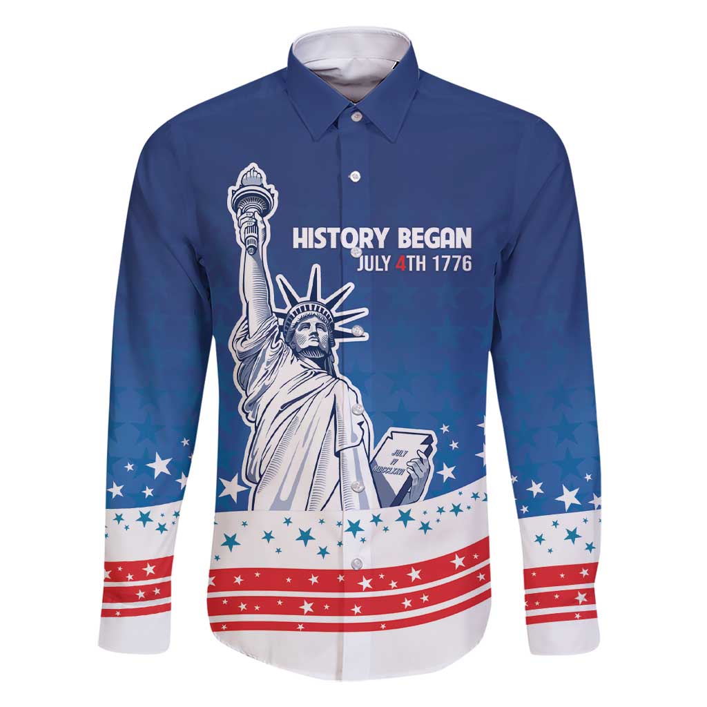 History Began 4th of July Personalized Family Matching Short Sleeve Bodycon Dress and Hawaiian Shirt Statue of Liberty US Flag