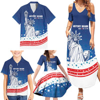 History Began 4th of July Personalized Family Matching Summer Maxi Dress and Hawaiian Shirt Statue of Liberty US Flag