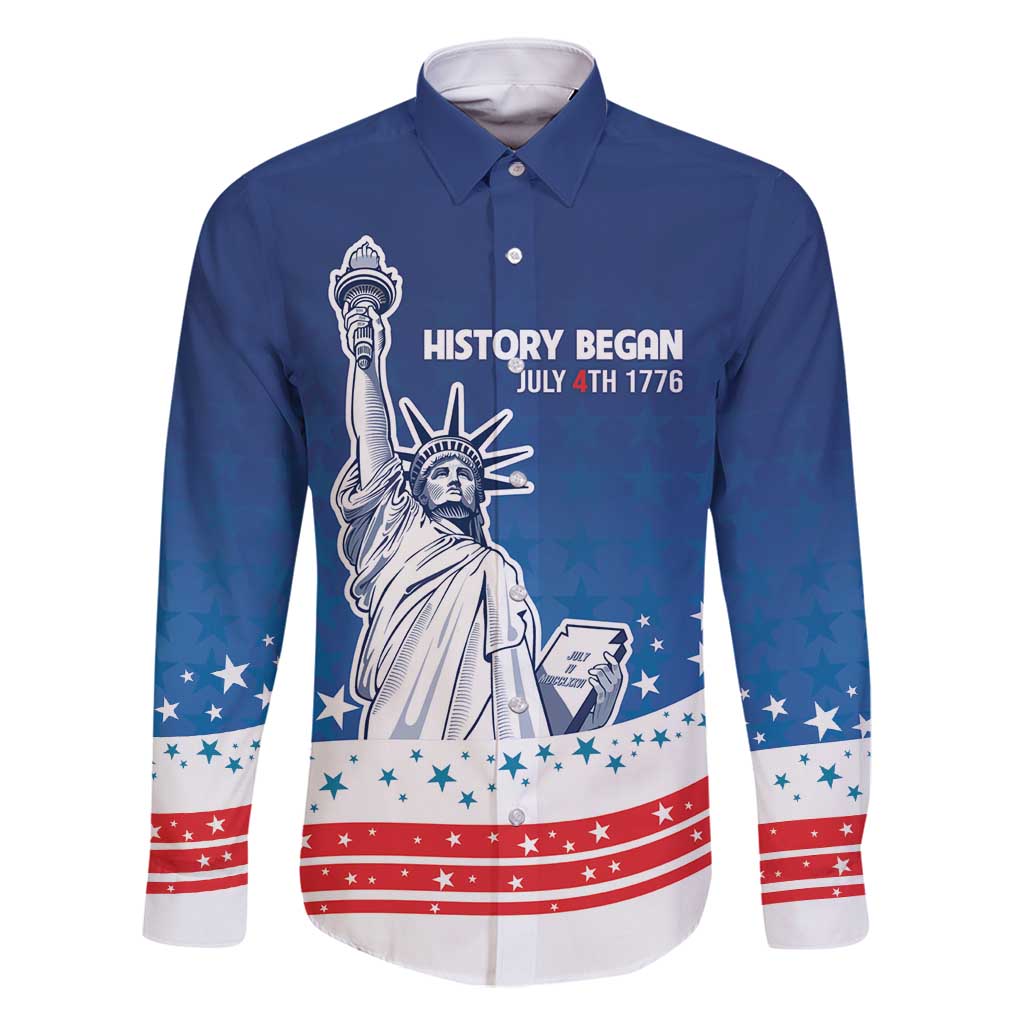 History Began 4th of July Personalized Family Matching Summer Maxi Dress and Hawaiian Shirt Statue of Liberty US Flag