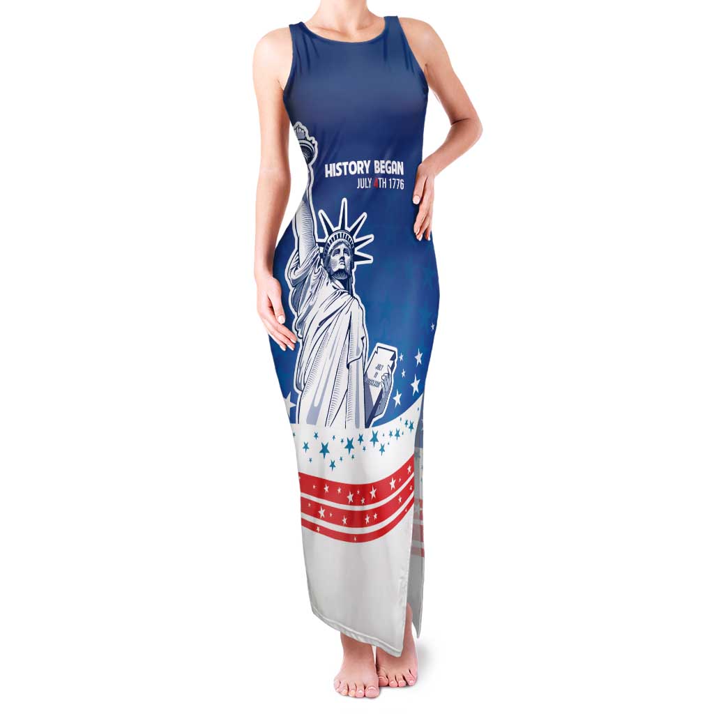History Began 4th of July Personalized Family Matching Tank Maxi Dress and Hawaiian Shirt Statue of Liberty US Flag
