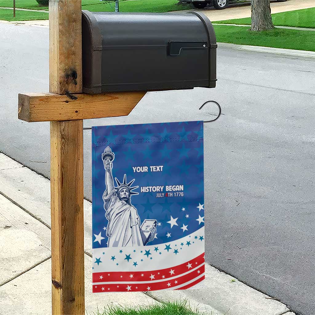 History Began 4th of July Personalized Garden Flag Statue of Liberty US Flag