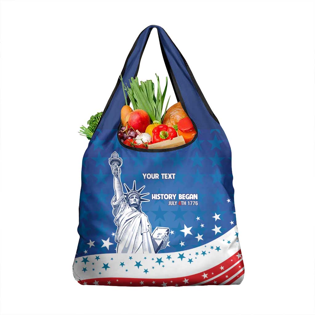 History Began 4th of July Personalized Grocery Bag Statue of Liberty US Flag