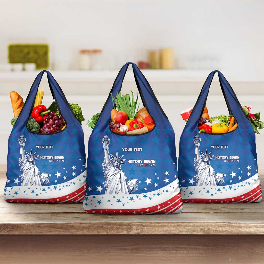 History Began 4th of July Personalized Grocery Bag Statue of Liberty US Flag