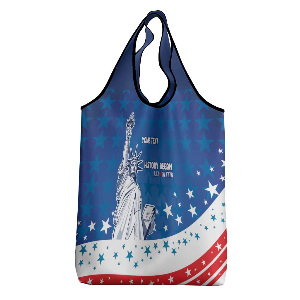 History Began 4th of July Personalized Grocery Bag Statue of Liberty US Flag