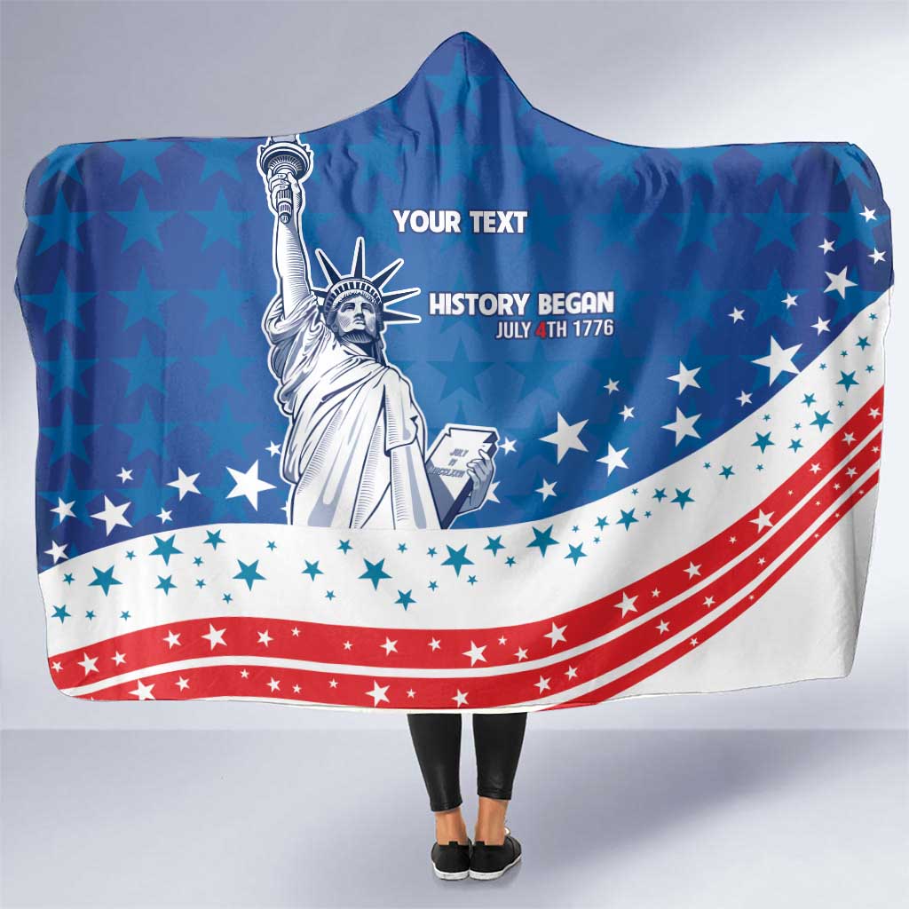 History Began 4th of July Personalized Hooded Blanket Statue of Liberty US Flag