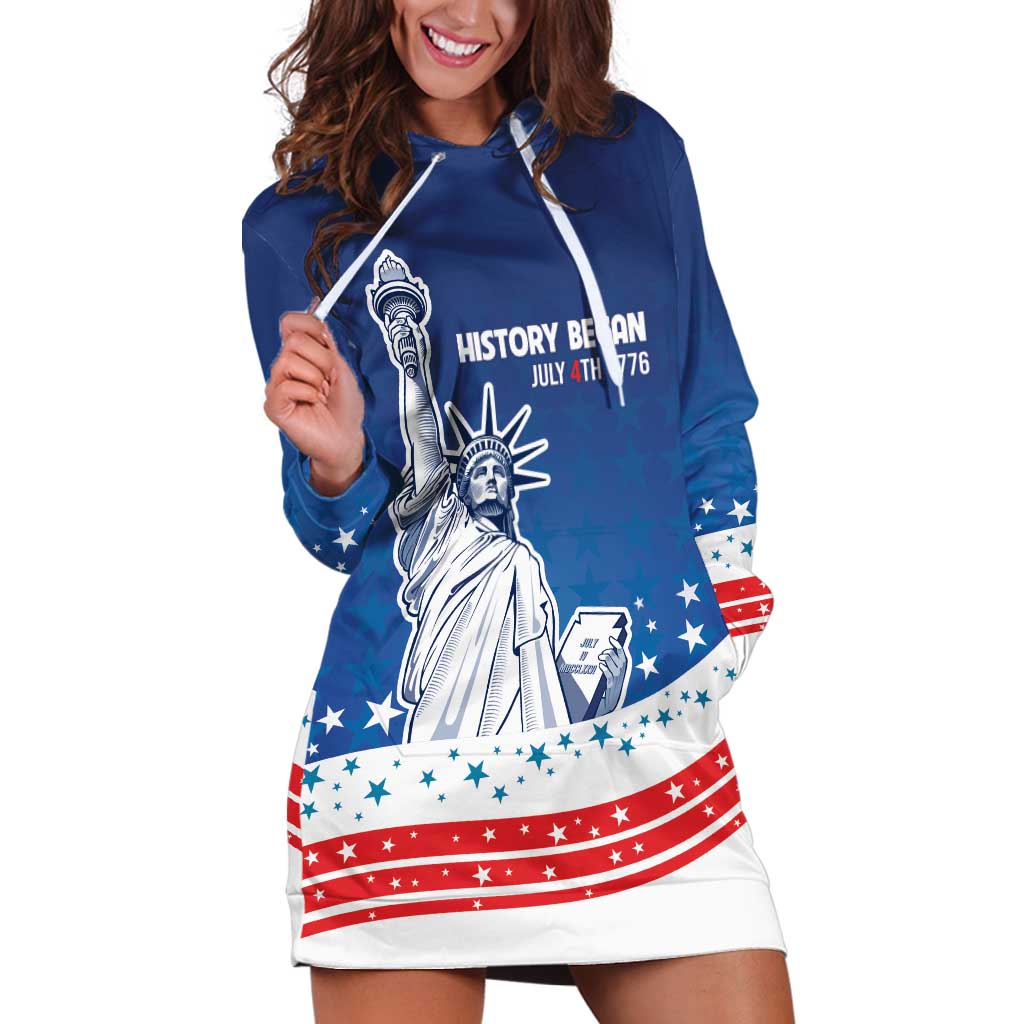 History Began 4th of July Personalized Hoodie Dress Statue of Liberty US Flag