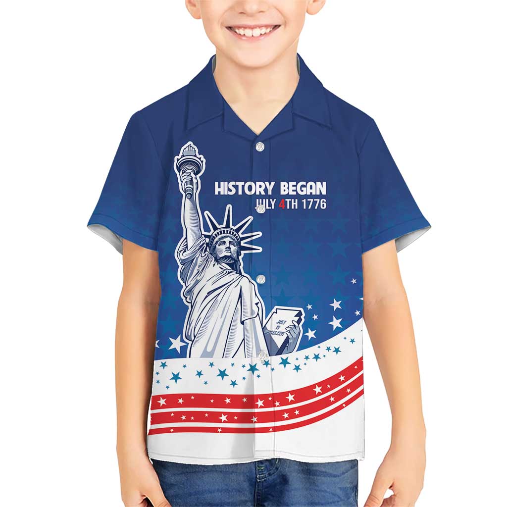 History Began 4th of July Personalized Kid Hawaiian Shirt Statue of Liberty US Flag