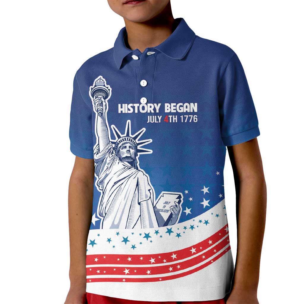 History Began 4th of July Personalized Kid Polo Shirt Statue of Liberty US Flag