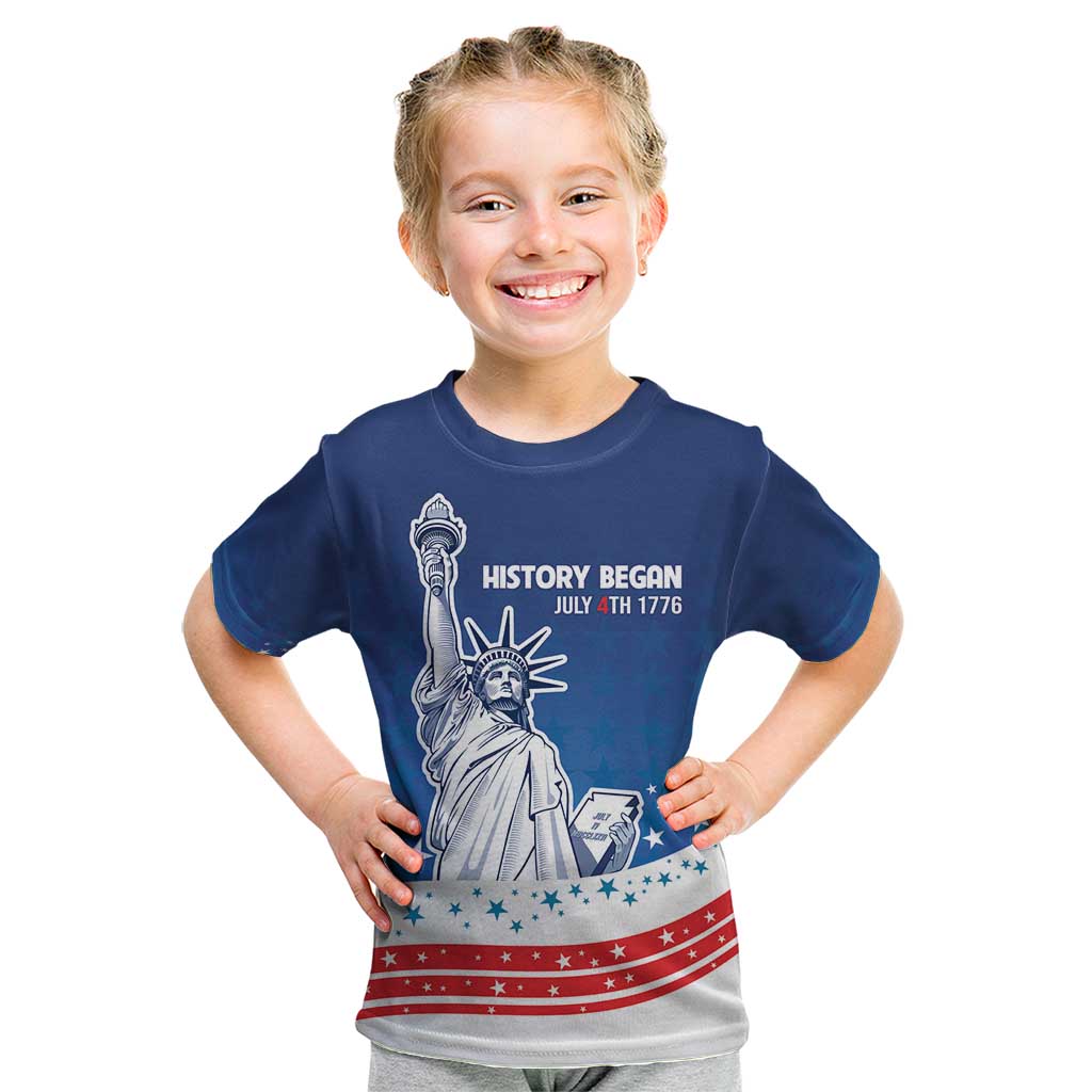 History Began 4th of July Personalized Kid T Shirt Statue of Liberty US Flag