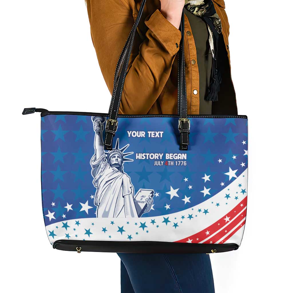 History Began 4th of July Personalized Leather Tote Bag Statue of Liberty US Flag