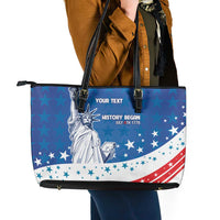 History Began 4th of July Personalized Leather Tote Bag Statue of Liberty US Flag