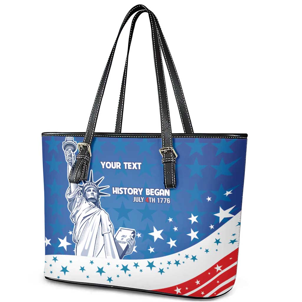 History Began 4th of July Personalized Leather Tote Bag Statue of Liberty US Flag