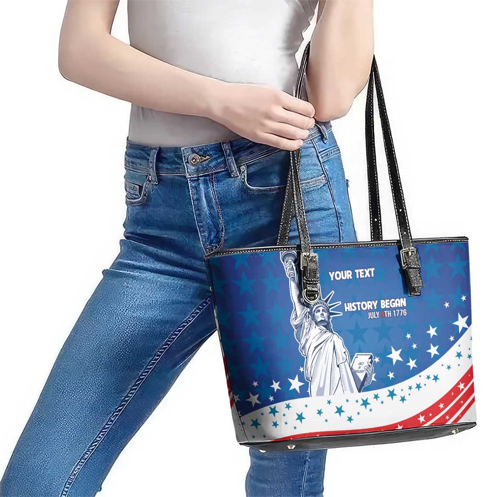 History Began 4th of July Personalized Leather Tote Bag Statue of Liberty US Flag