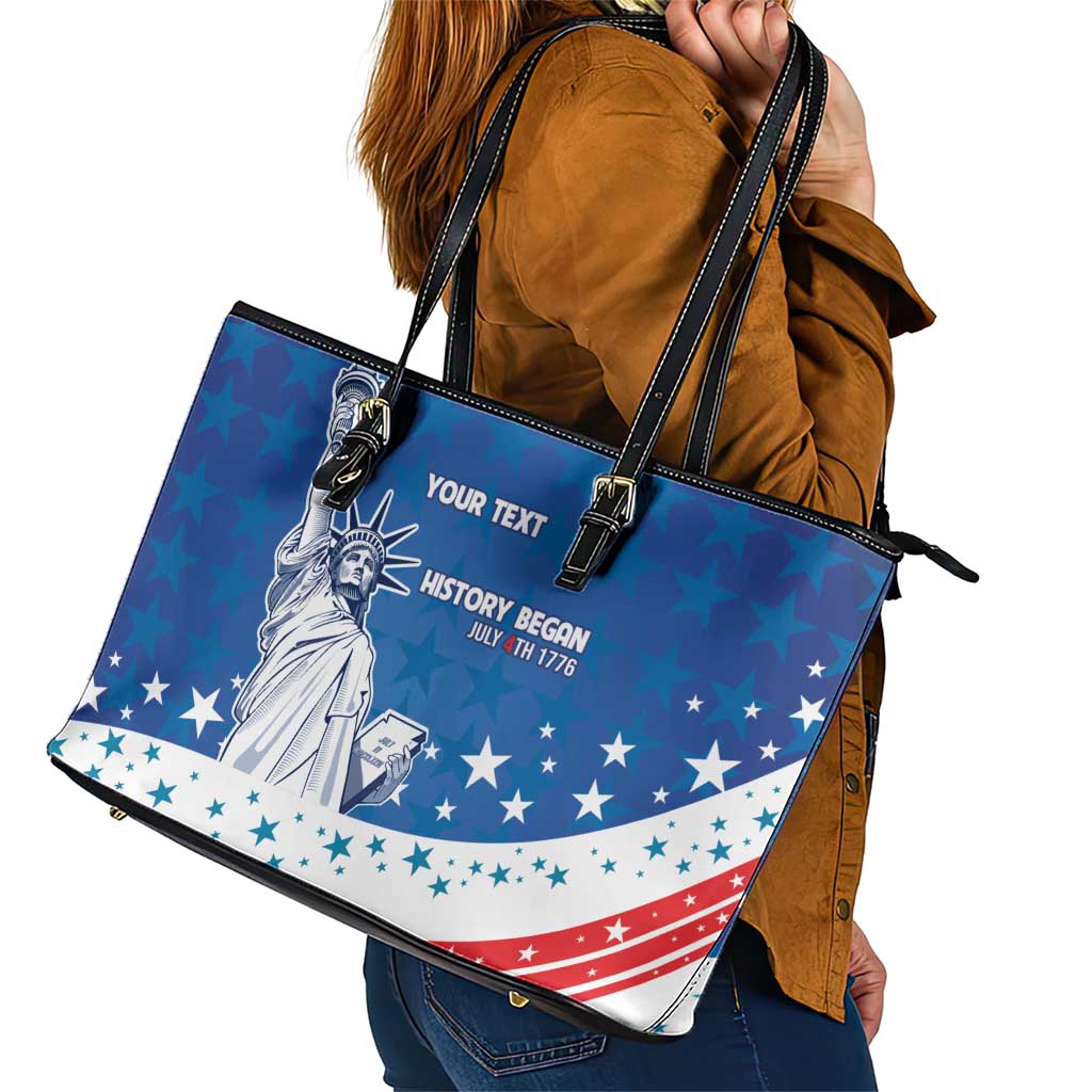 History Began 4th of July Personalized Leather Tote Bag Statue of Liberty US Flag