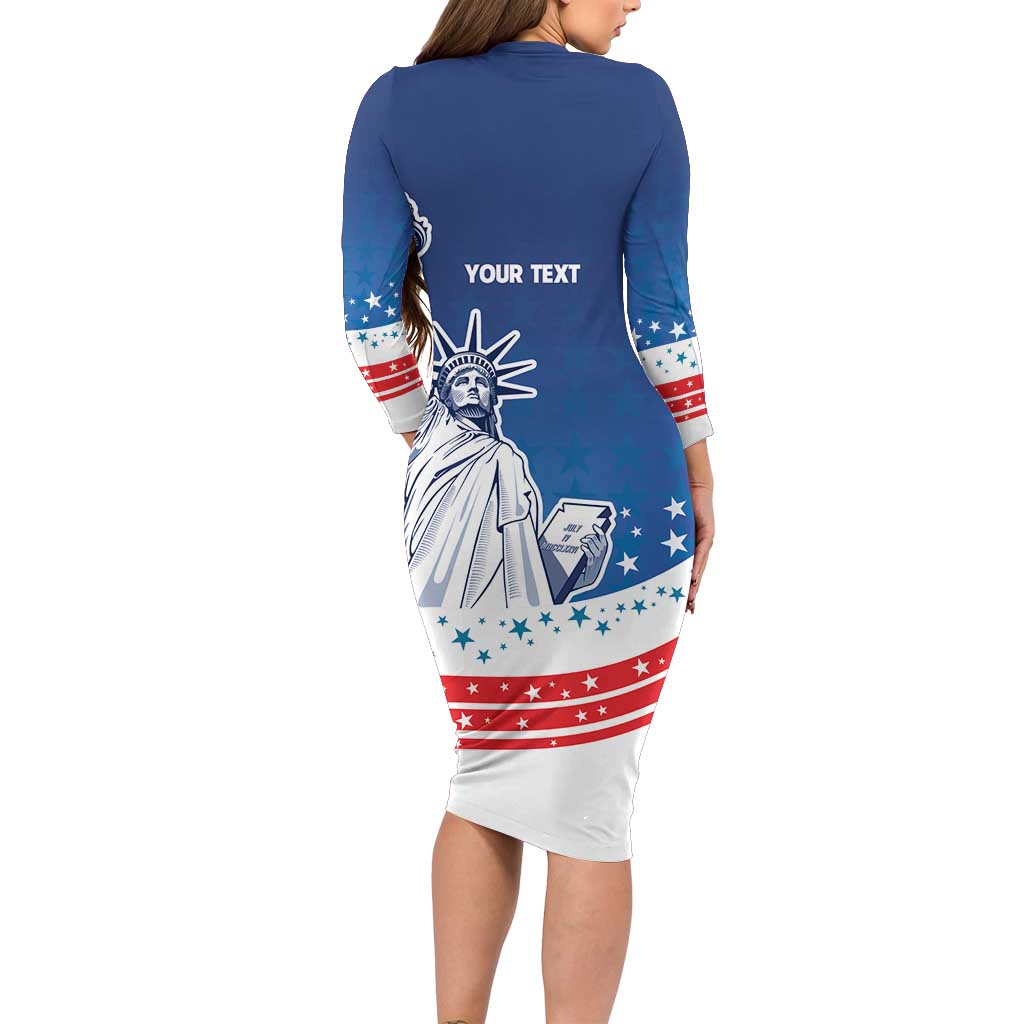 History Began 4th of July Personalized Long Sleeve Bodycon Dress Statue of Liberty US Flag