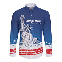 History Began 4th of July Personalized Long Sleeve Button Shirt Statue of Liberty US Flag