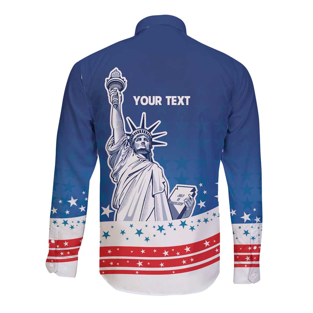 History Began 4th of July Personalized Long Sleeve Button Shirt Statue of Liberty US Flag