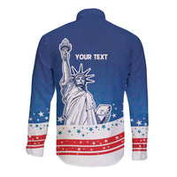 History Began 4th of July Personalized Long Sleeve Button Shirt Statue of Liberty US Flag