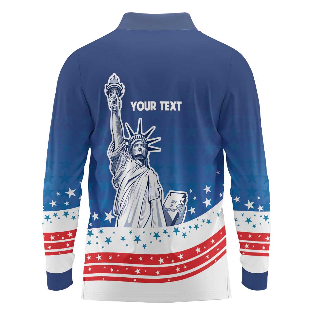History Began 4th of July Personalized Long Sleeve Polo Shirt Statue of Liberty US Flag