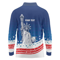 History Began 4th of July Personalized Long Sleeve Polo Shirt Statue of Liberty US Flag