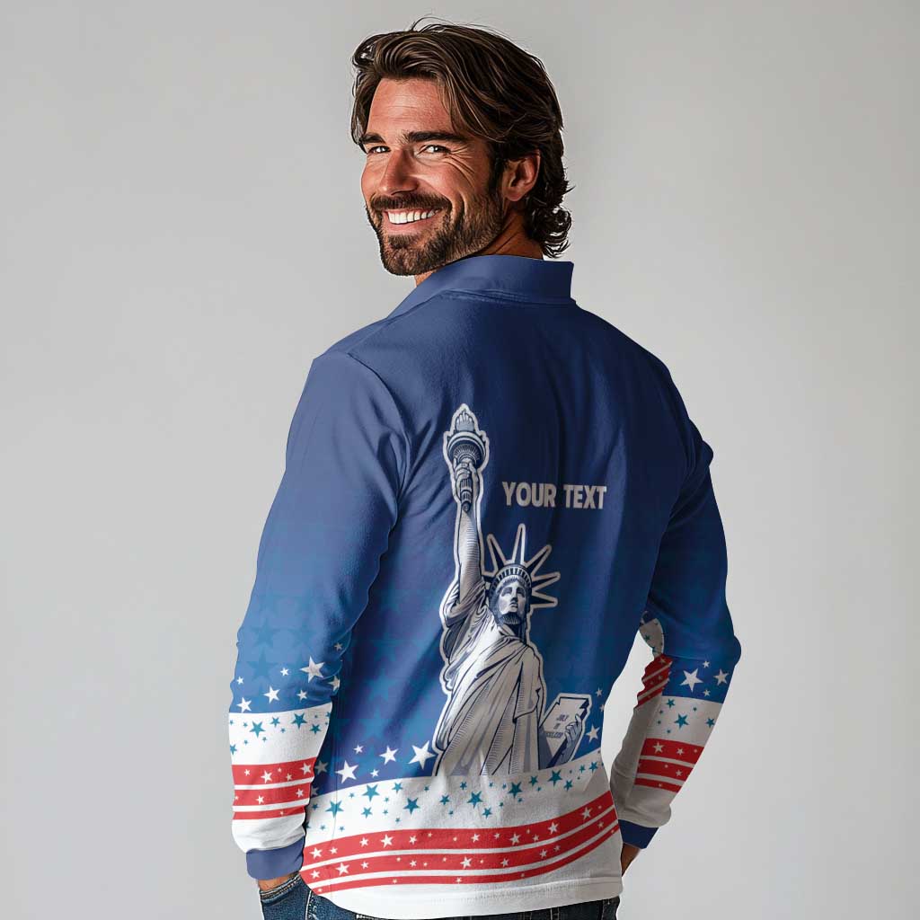 History Began 4th of July Personalized Long Sleeve Polo Shirt Statue of Liberty US Flag