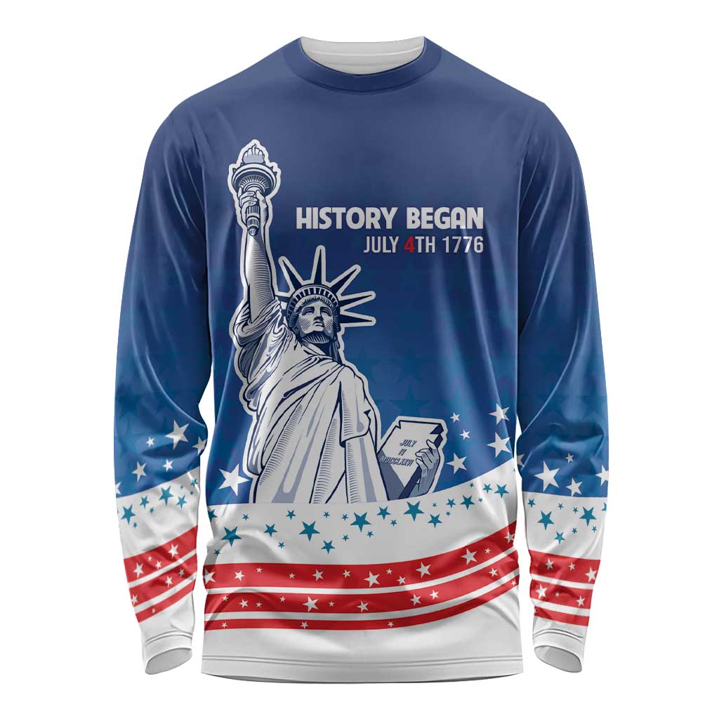 History Began 4th of July Personalized Long Sleeve Shirt Statue of Liberty US Flag