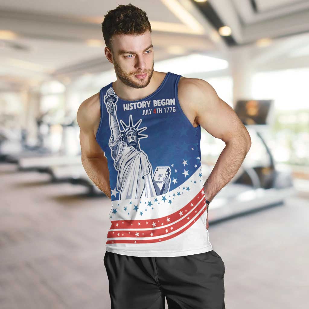History Began 4th of July Personalized Men Tank Top Statue of Liberty US Flag