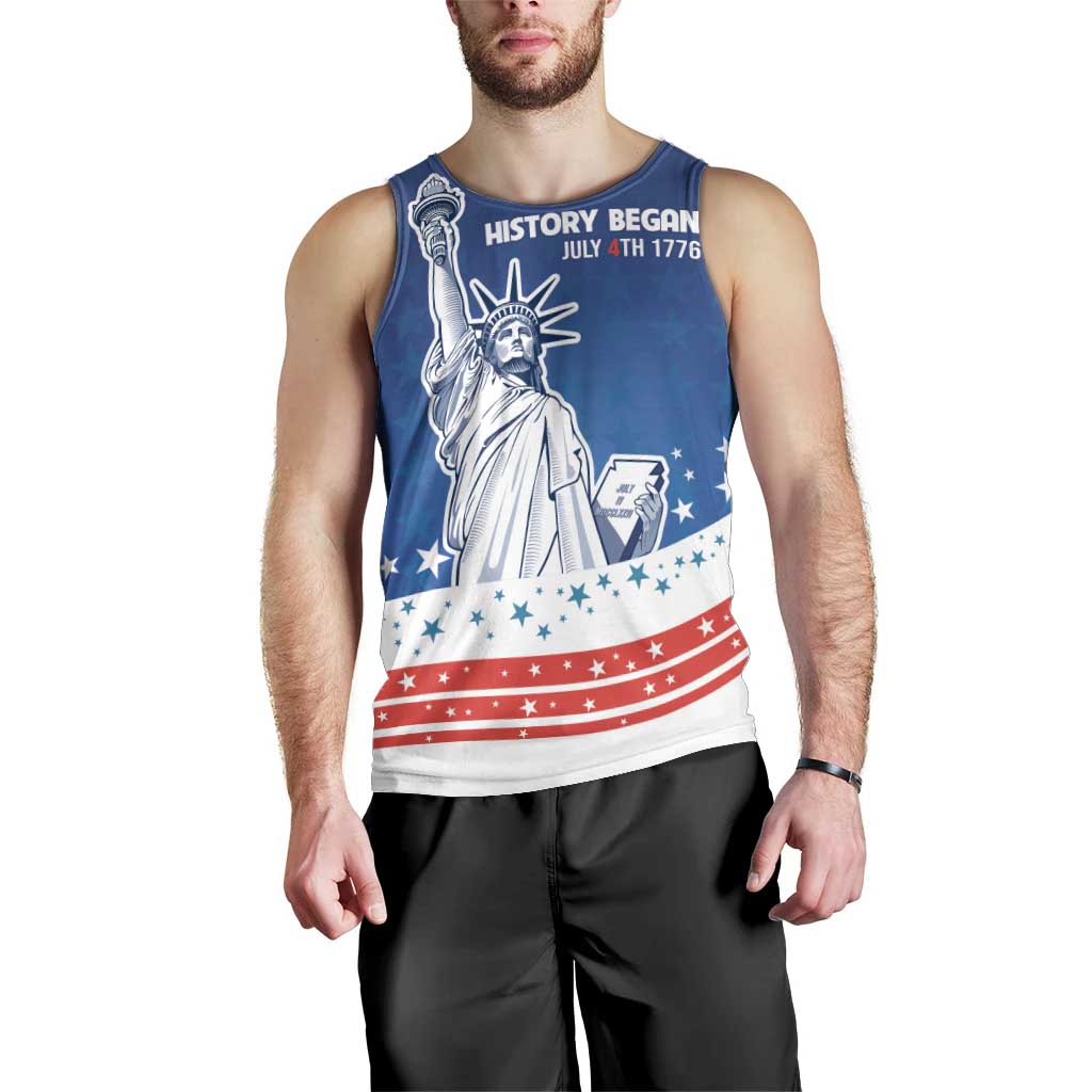 History Began 4th of July Personalized Men Tank Top Statue of Liberty US Flag
