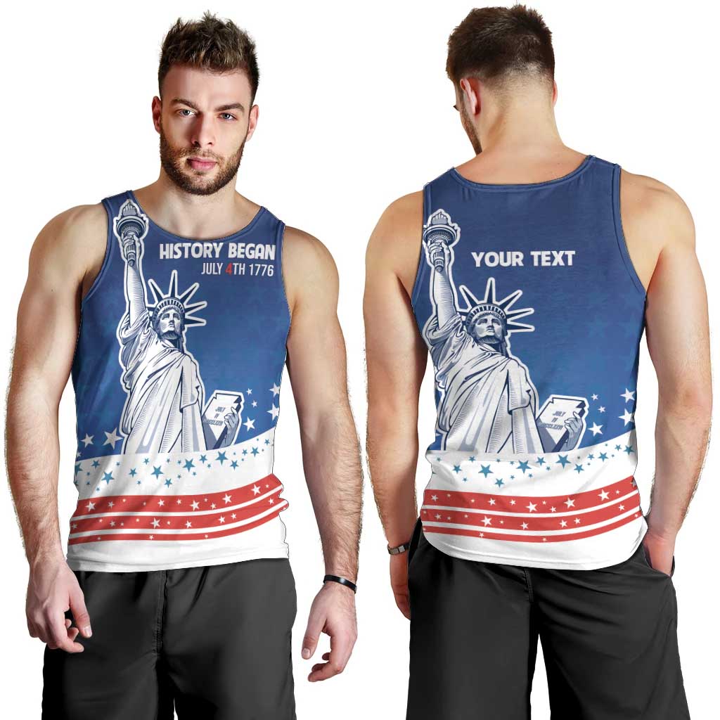 History Began 4th of July Personalized Men Tank Top Statue of Liberty US Flag