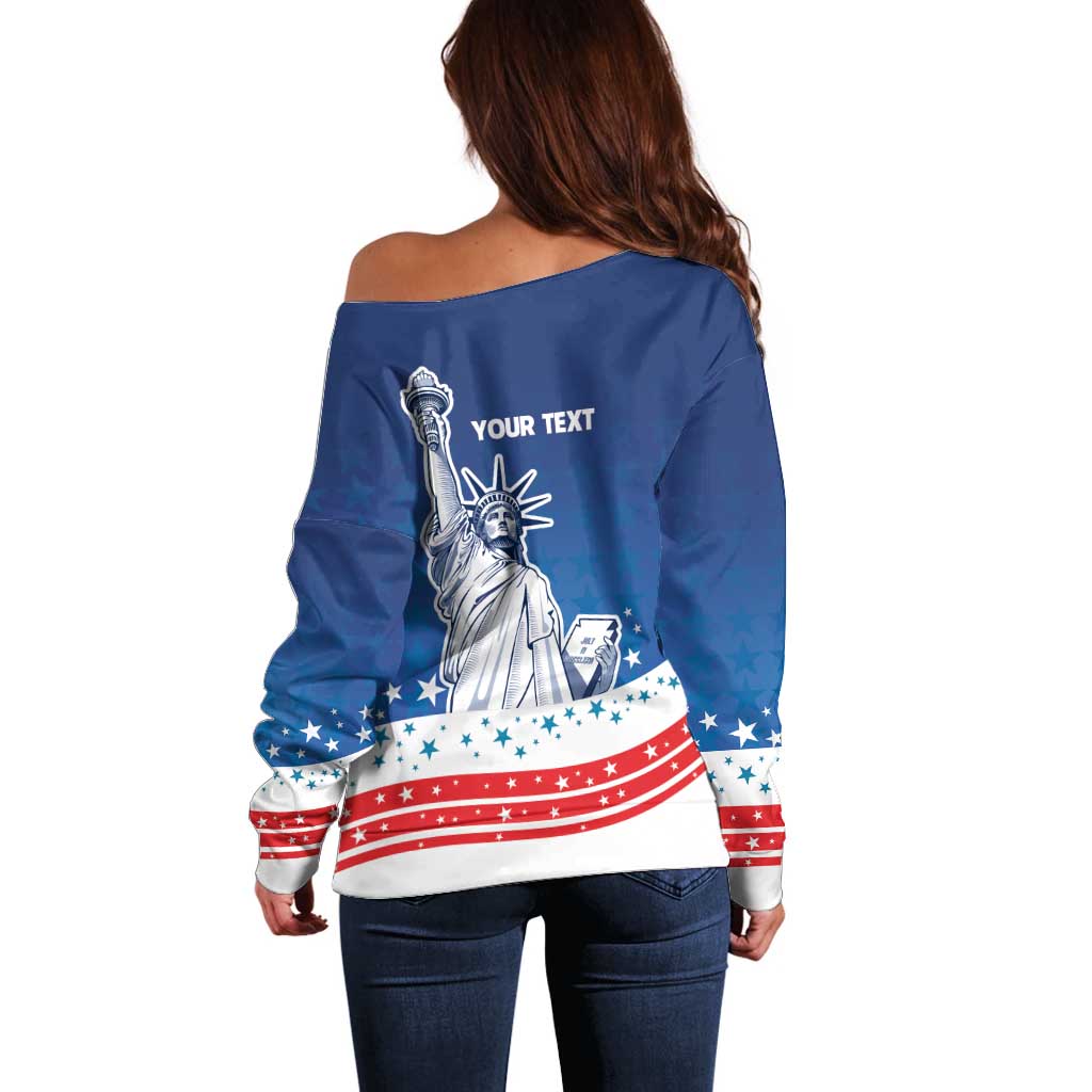 History Began 4th of July Personalized Off Shoulder Sweater Statue of Liberty US Flag