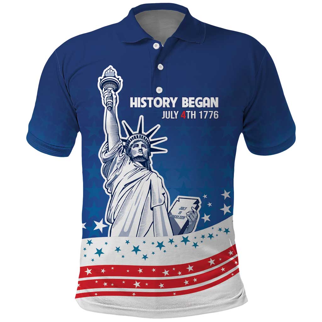 History Began 4th of July Personalized Polo Shirt Statue of Liberty US Flag