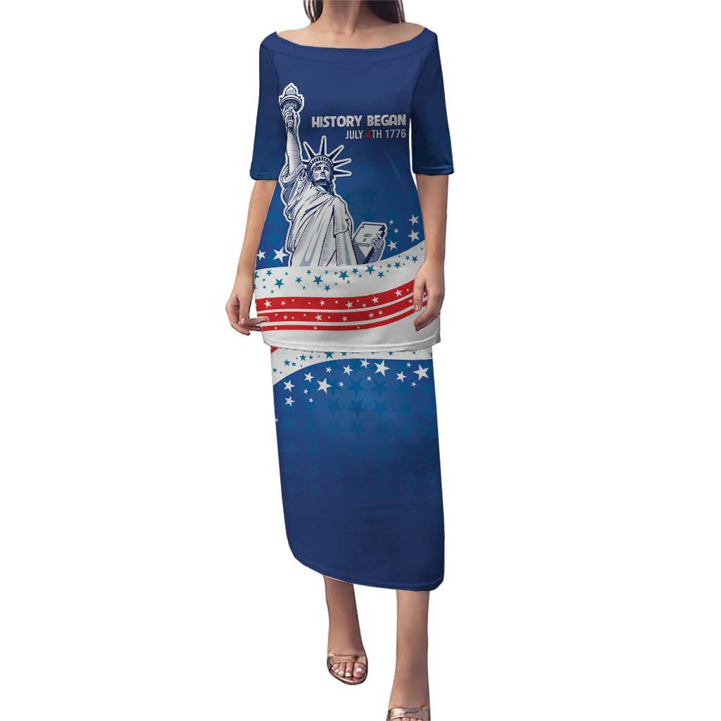 History Began 4th of July Personalized Puletasi Statue of Liberty US Flag