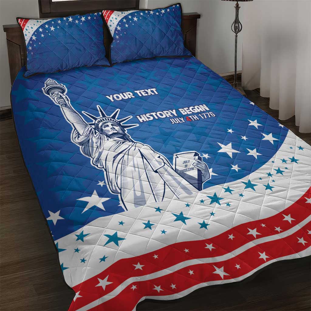 History Began 4th of July Personalized Quilt Bed Set Statue of Liberty US Flag