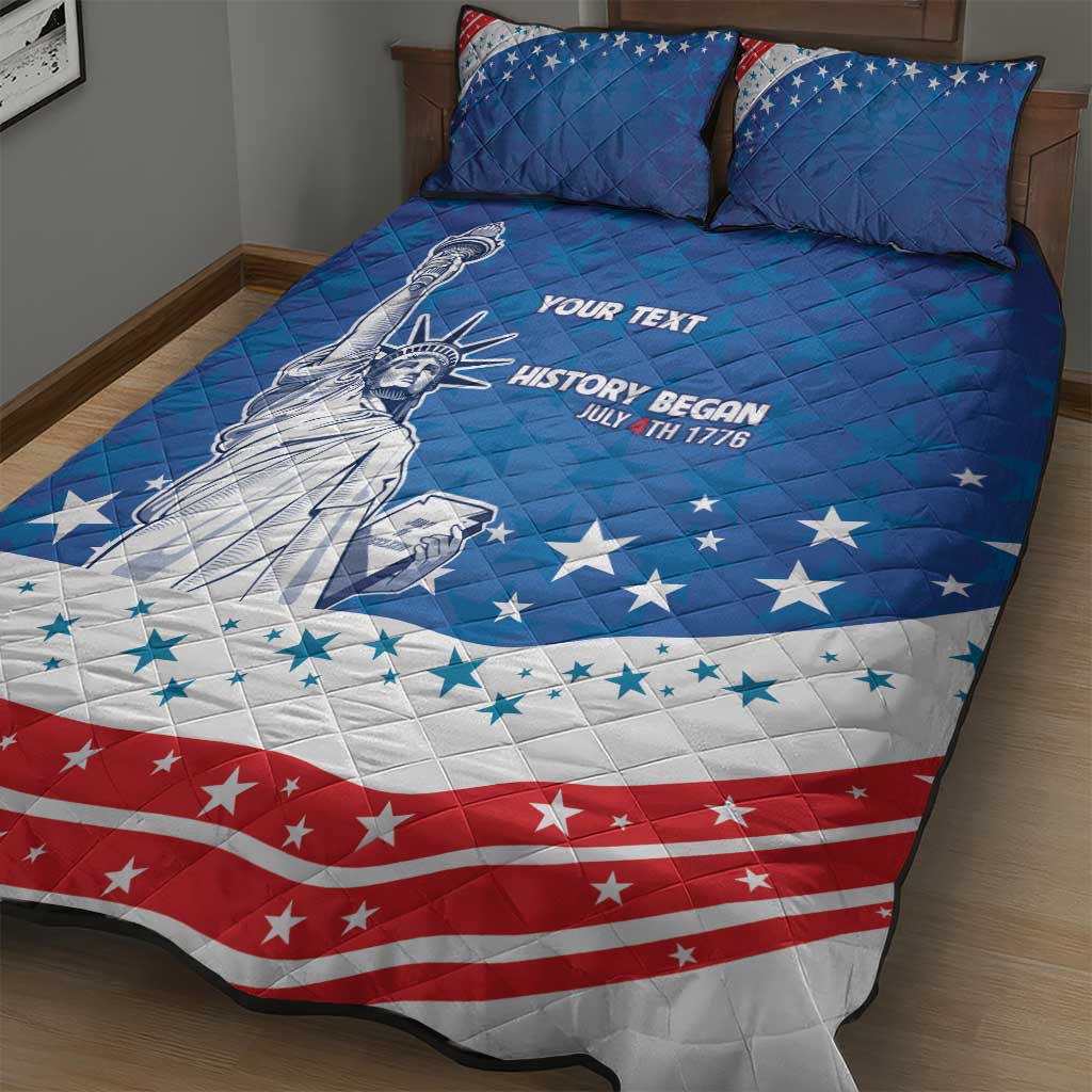 History Began 4th of July Personalized Quilt Bed Set Statue of Liberty US Flag