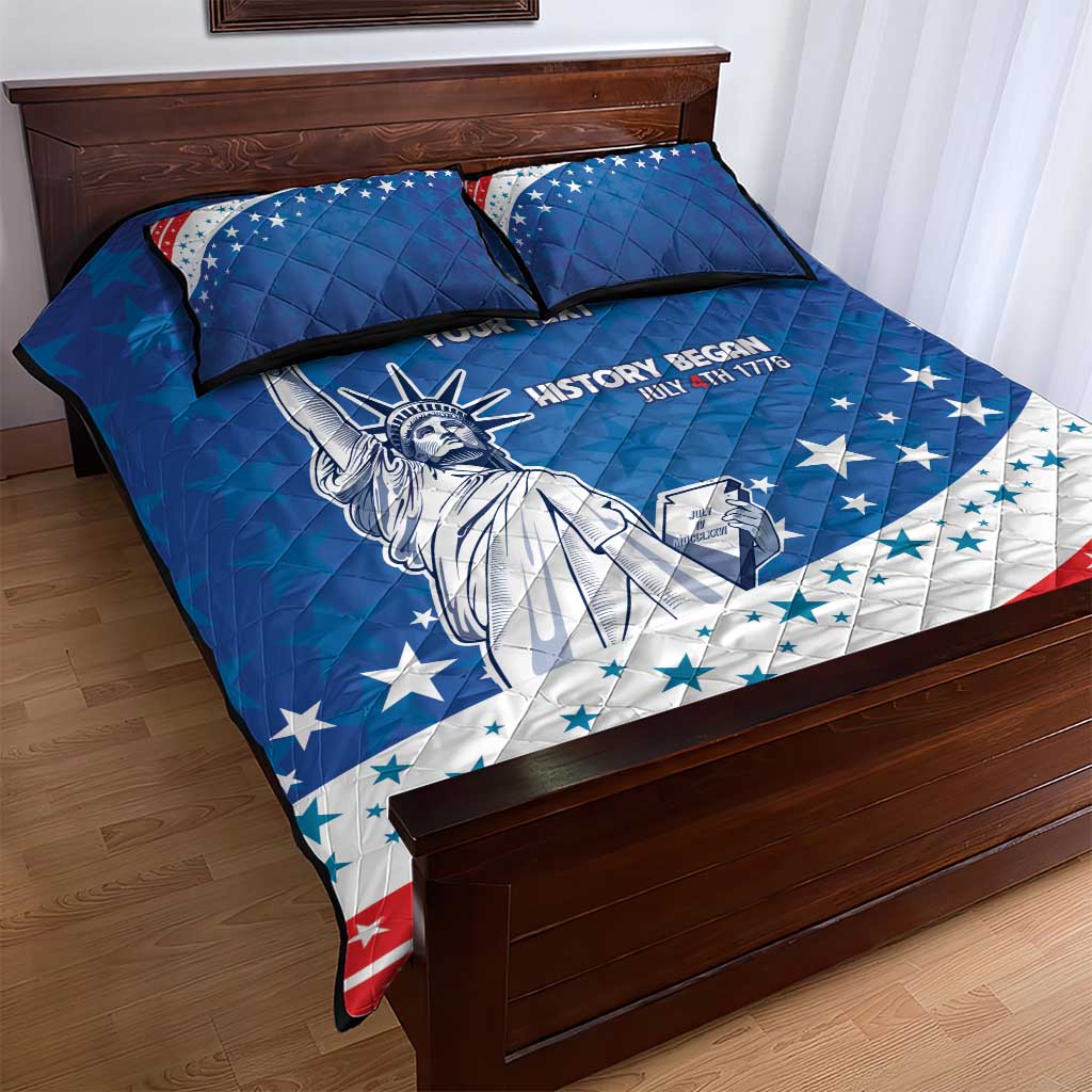 History Began 4th of July Personalized Quilt Bed Set Statue of Liberty US Flag