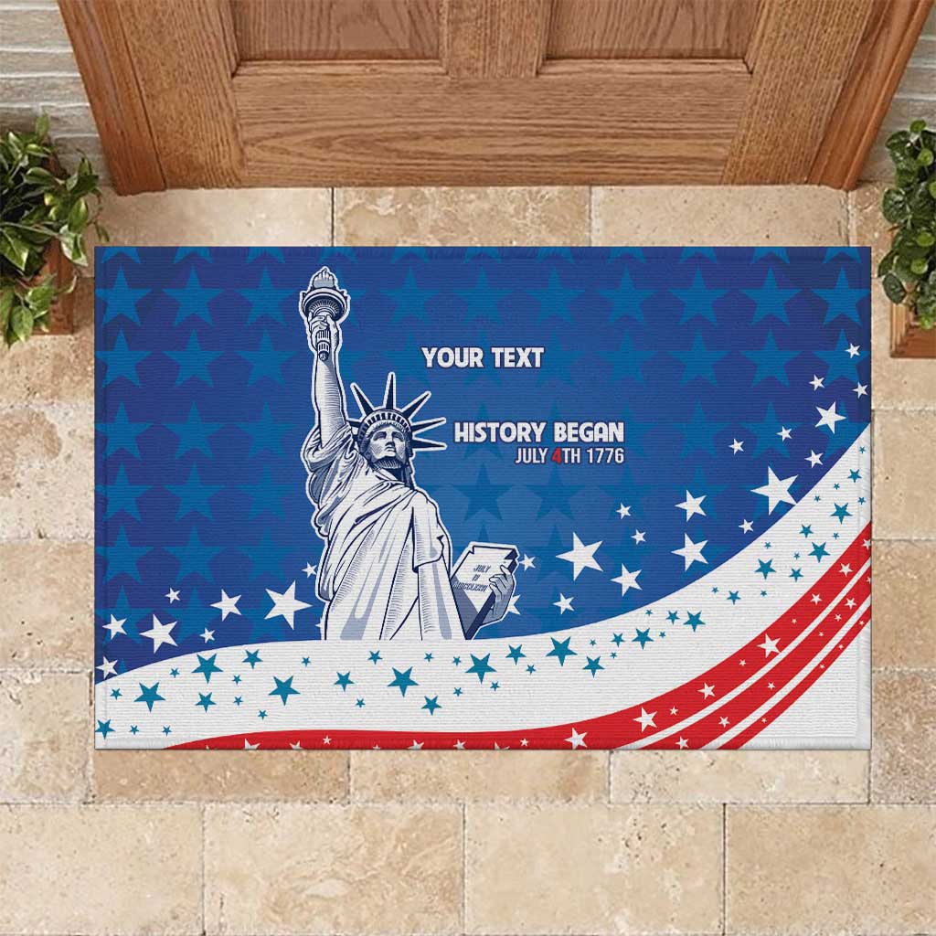 History Began 4th of July Personalized Rubber Doormat Statue of Liberty US Flag