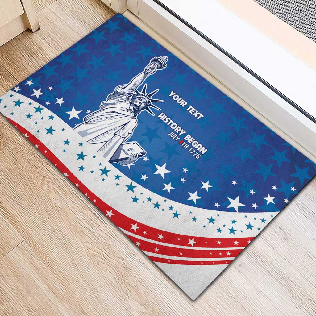 History Began 4th of July Personalized Rubber Doormat Statue of Liberty US Flag