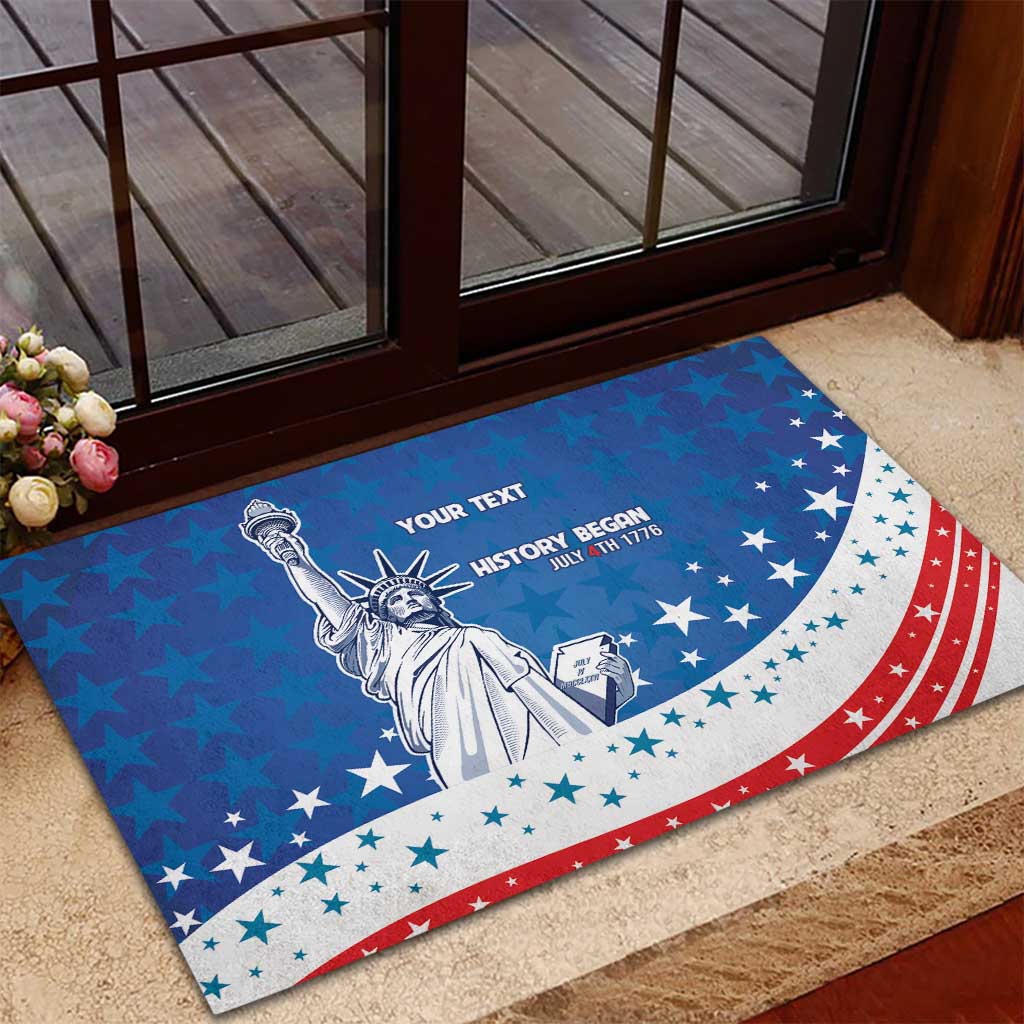 History Began 4th of July Personalized Rubber Doormat Statue of Liberty US Flag