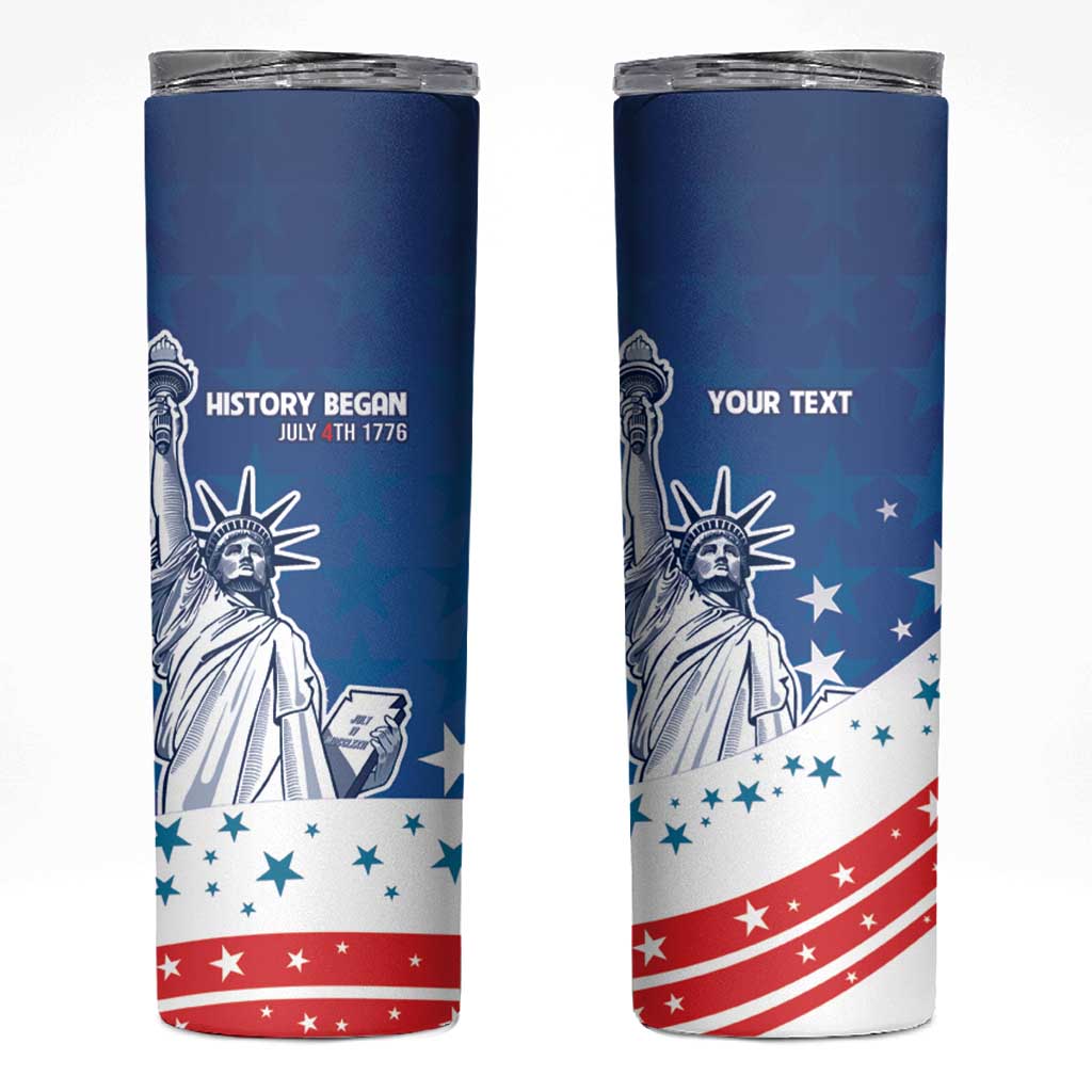 History Began 4th of July Personalized Skinny Tumbler Statue of Liberty US Flag