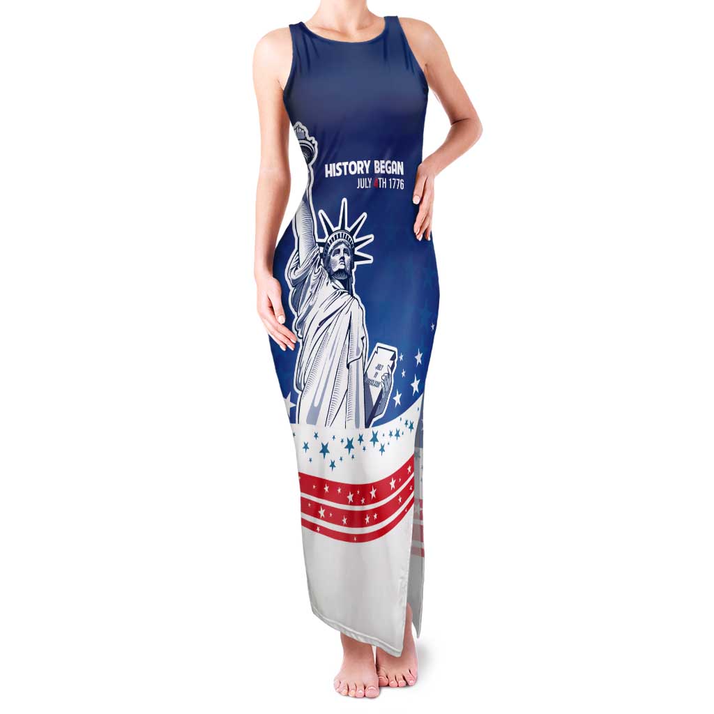 History Began 4th of July Personalized Tank Maxi Dress Statue of Liberty US Flag