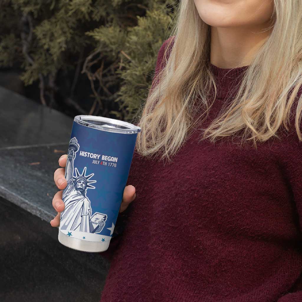 History Began 4th of July Personalized Tumbler Cup Statue of Liberty US Flag