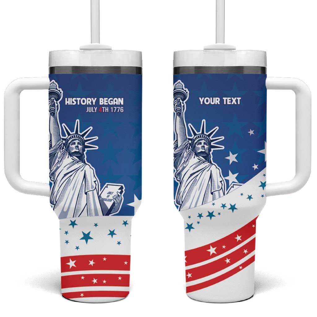 History Began 4th of July Personalized Tumbler With Handle Statue of Liberty US Flag